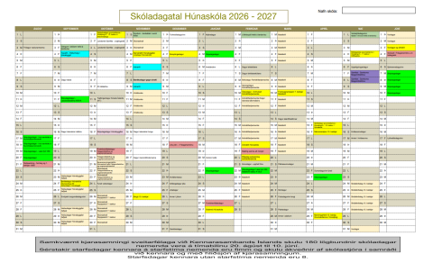 Skóladagatal Húnaskóla 2026–2027